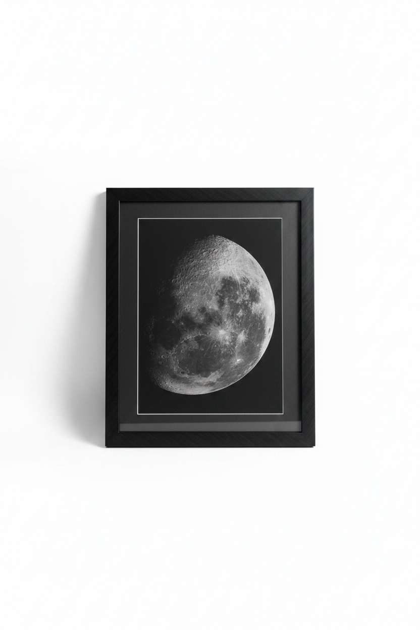 Moon framed print on white background