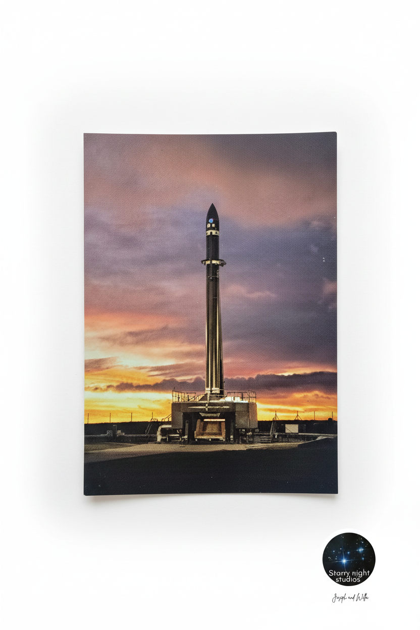 Rocket Ascending Blue Sky - White Background