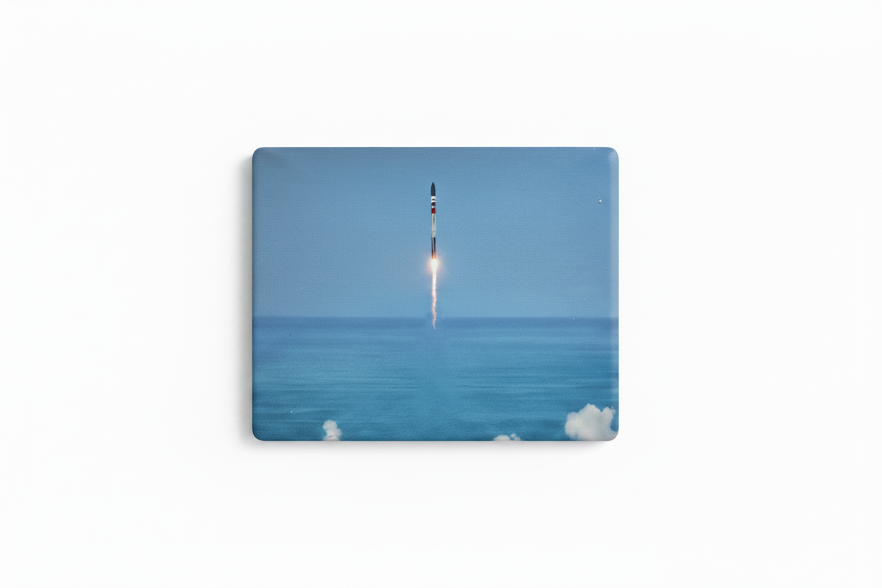 Rocket ascending blue sky