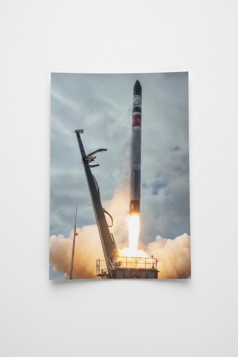 Rocket launch print on white background
