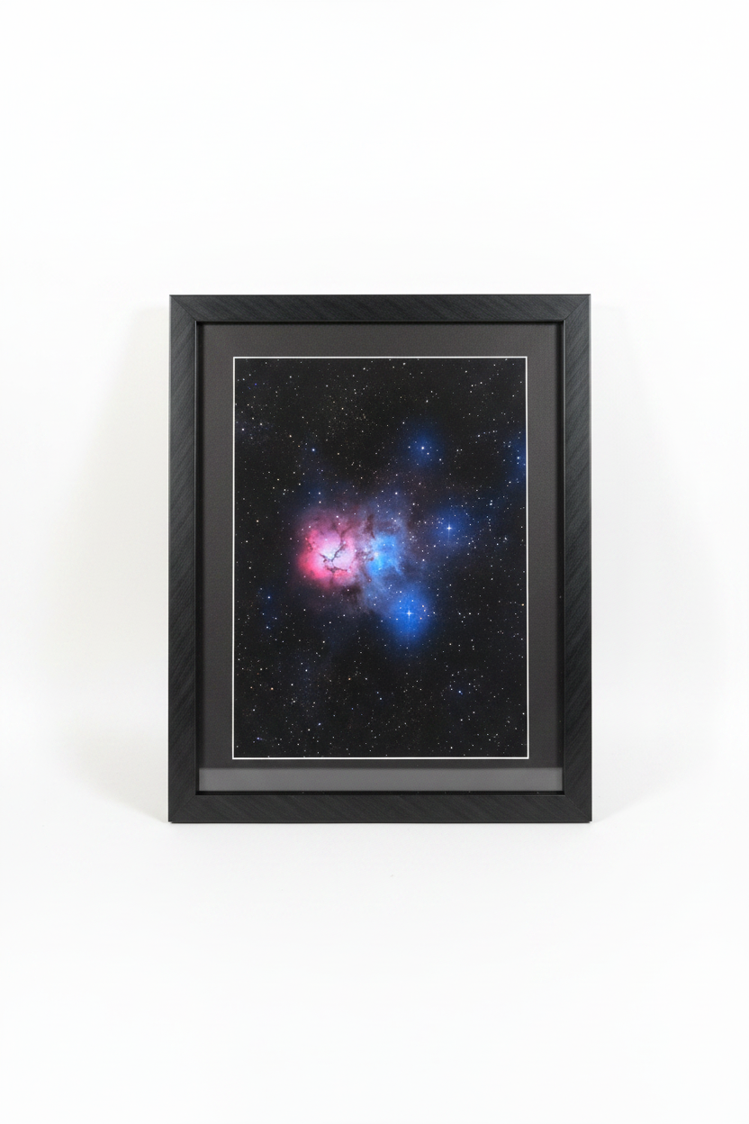 Trifid Nebula framed print on white background